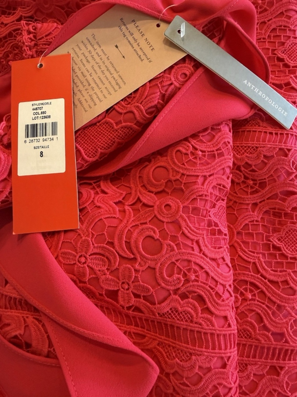 Monique Lhuillier Lace Halter Dress 8 Fuchsia Hot Pink Bow Midi - Picture 8 of 10